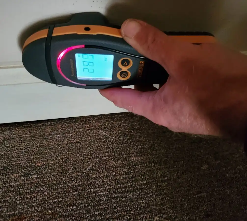 Moisture detection at baseboard during Sewage Cleanup & Sanitation in Kenner